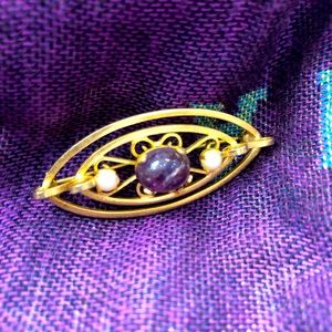 Vintage Faux Pearl and Cabochon Amethyst Brooch